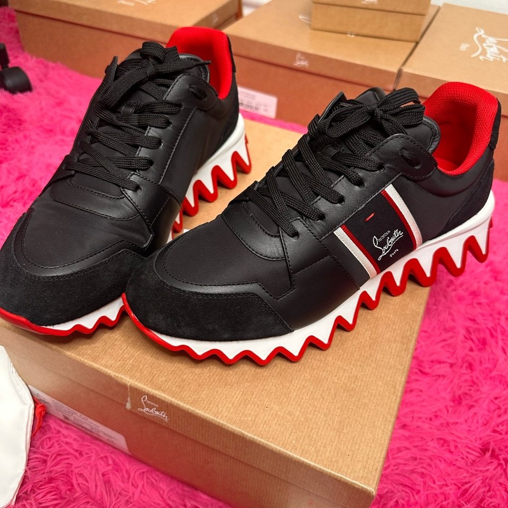 Christian Louboutin Black and Red Zigzag Sneakers